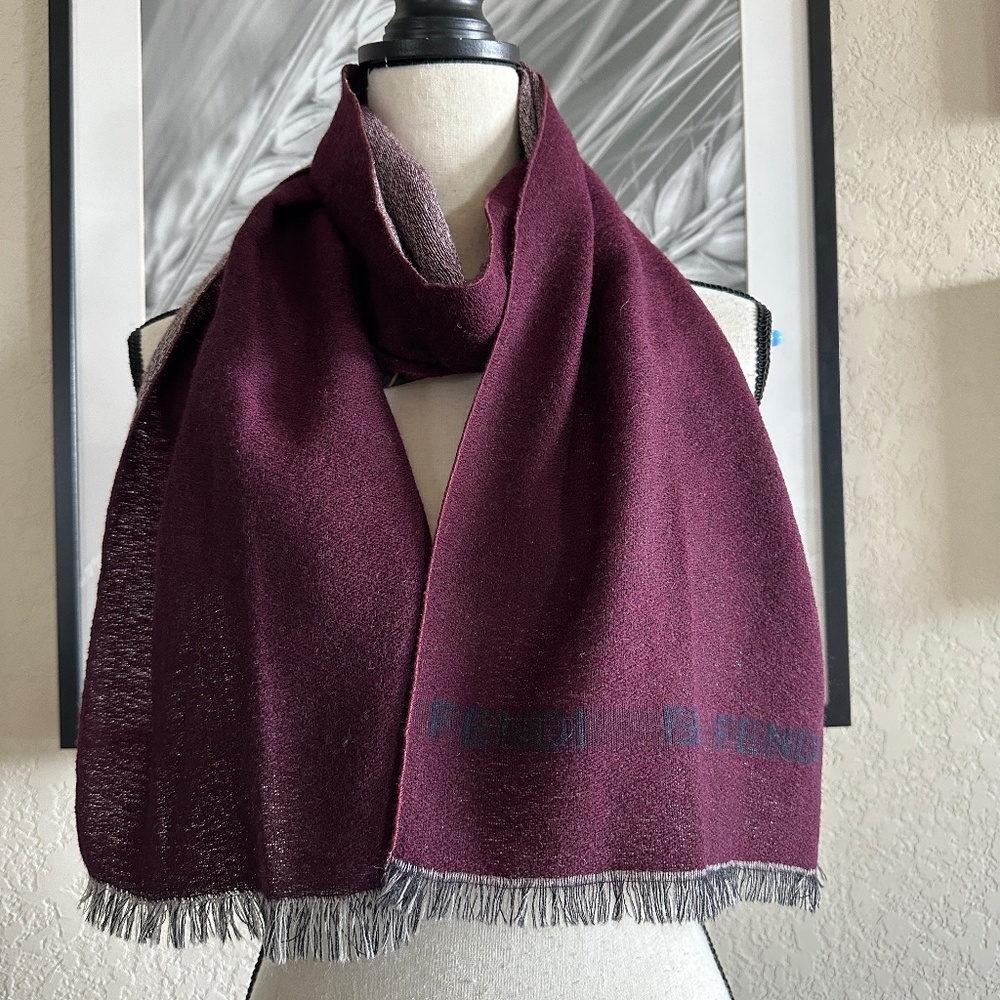 Fendi Burgundy and Gray Scarf